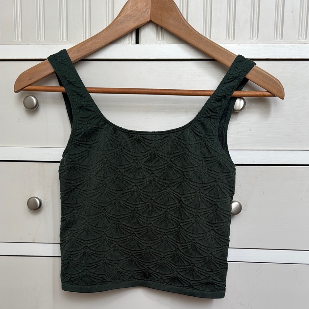 ANTHROPOLOGIE The Hannah Dark Green Textured Women's Crop Tank NWOT sz S/M
